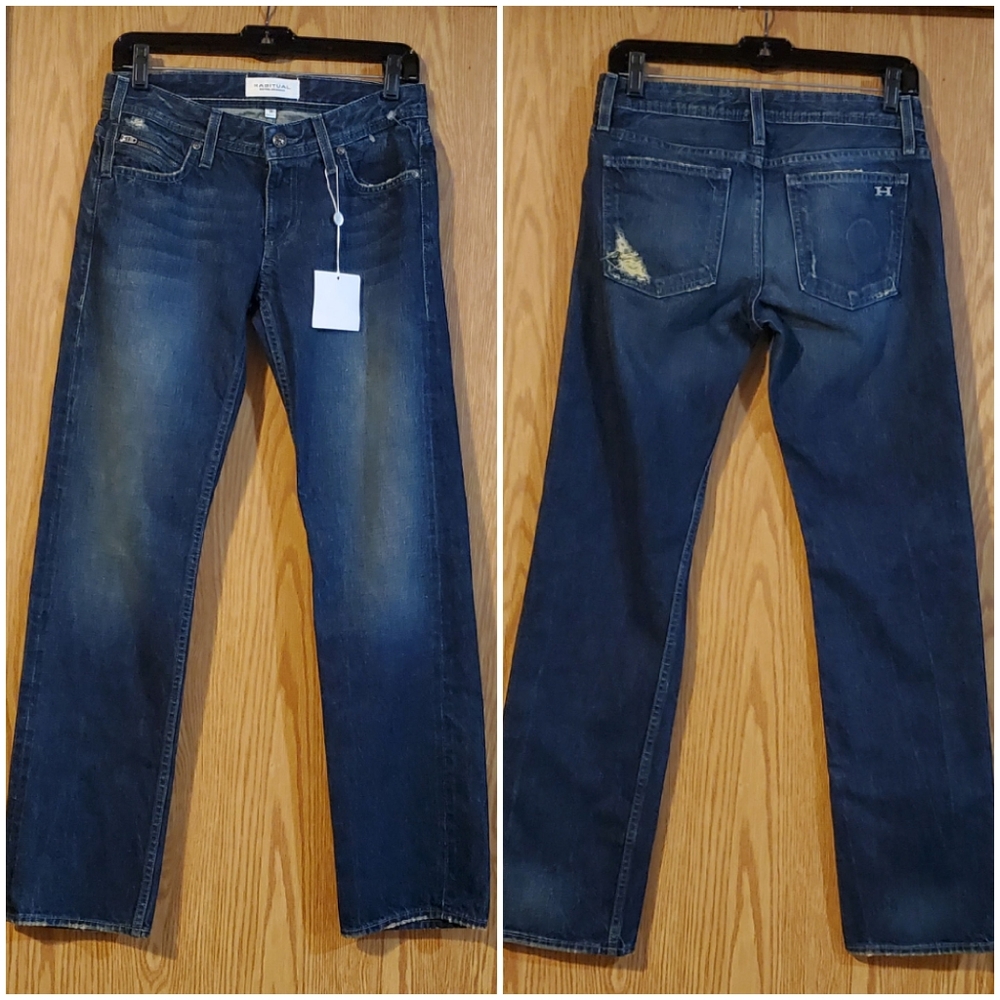 Habitual boyfriend loose straight leg jeans dark wash distressed cotton USA 25